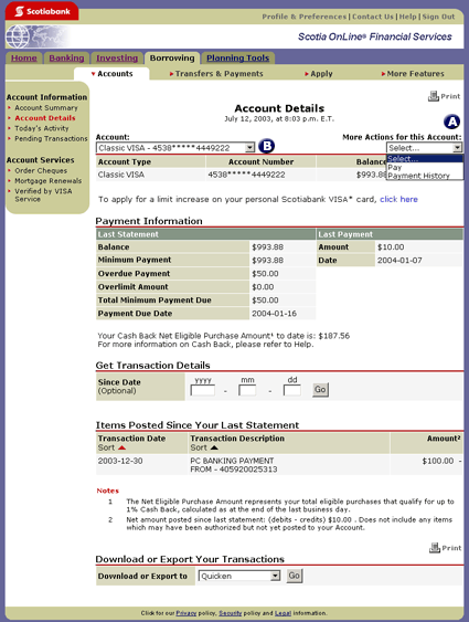 VISA Account Details