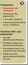 Liens à gauche de l'écran